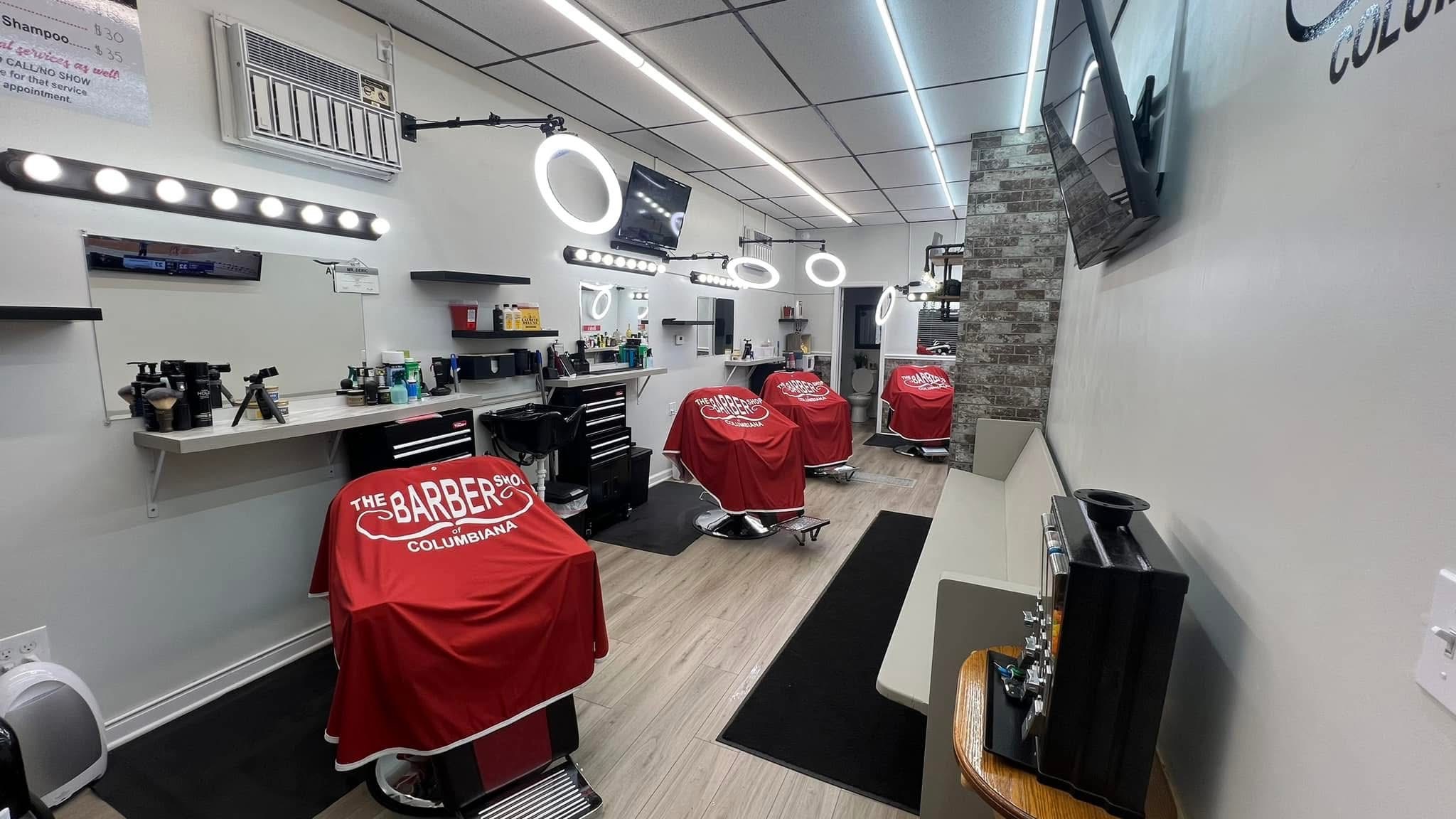 Inside The Barbershop of Columbiana, showing the barber chairs and work stations